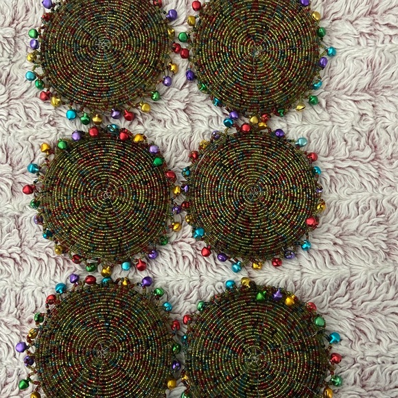 Pier 1 Imports Beaded Jingle Bell Beverage Coasters - Picture 4 of 4